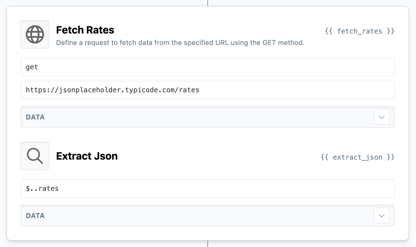 Using a Parser to find all of the "rates" nodes in this JSON response.