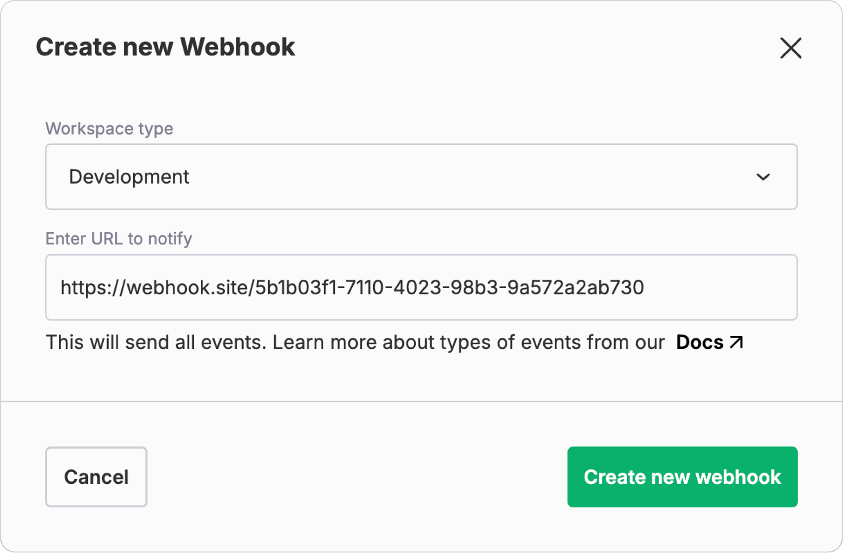 A screenshot of a webhook  Description automatically generated