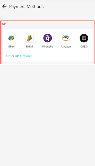 UPI apps on the Checkout Page