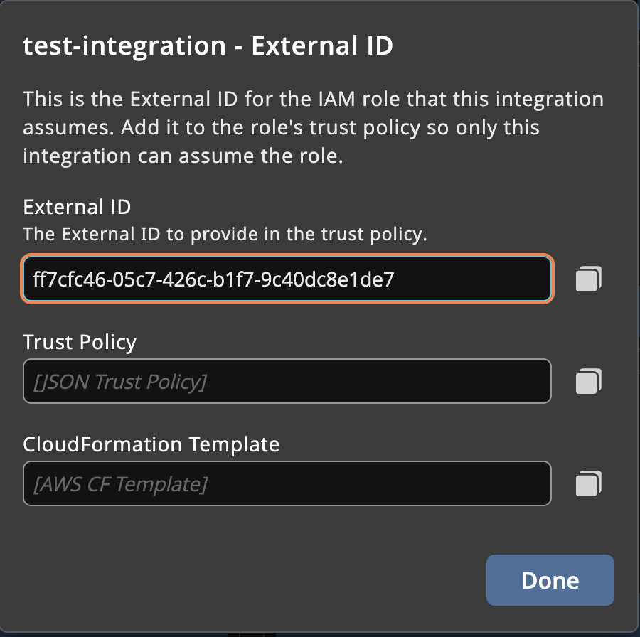 External ID pop-up with copy options.