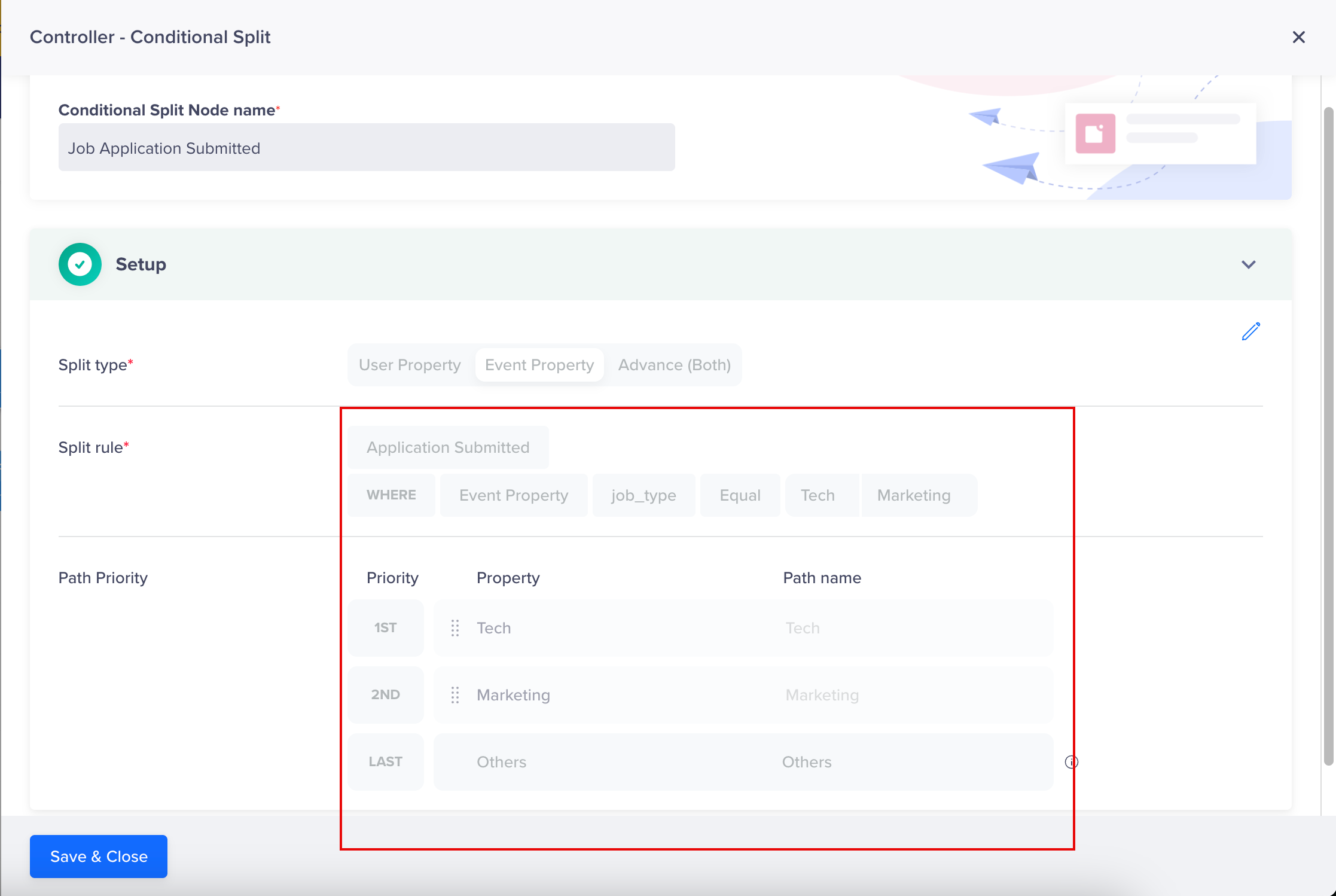 Conditional Split by Event Property Setup 