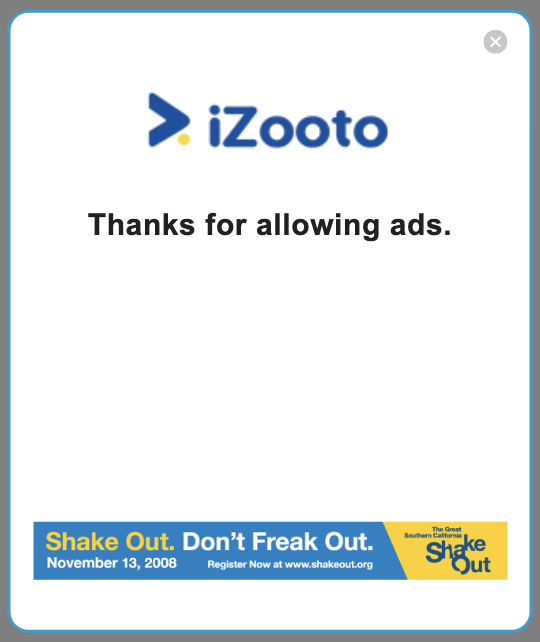 Success message after ad blocker is disabled