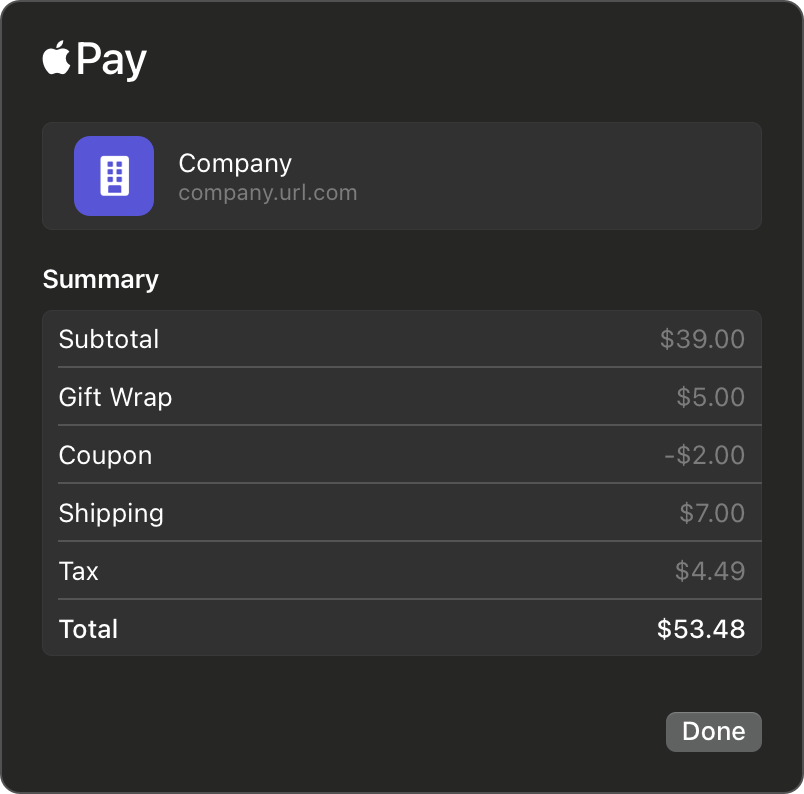 Apple Pay on the Web Payment Sheet