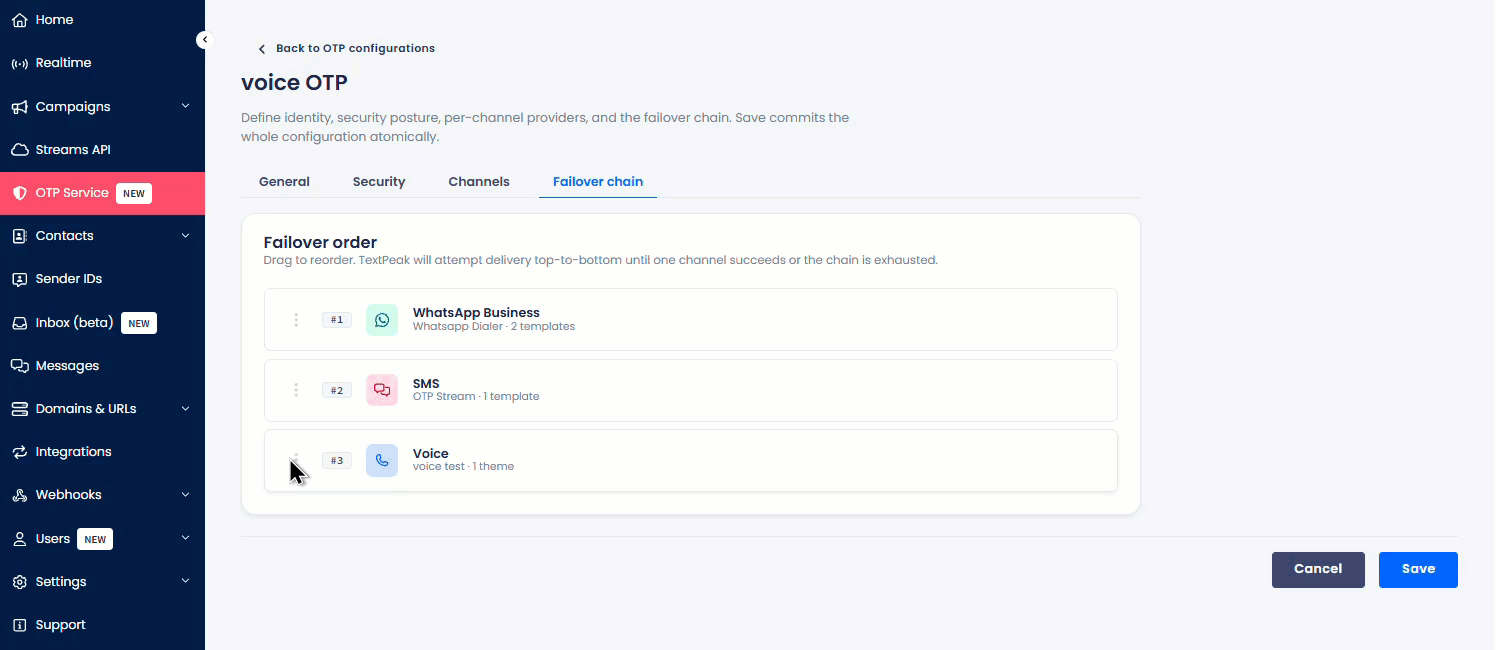 Screenshot with setting thew failover chain order