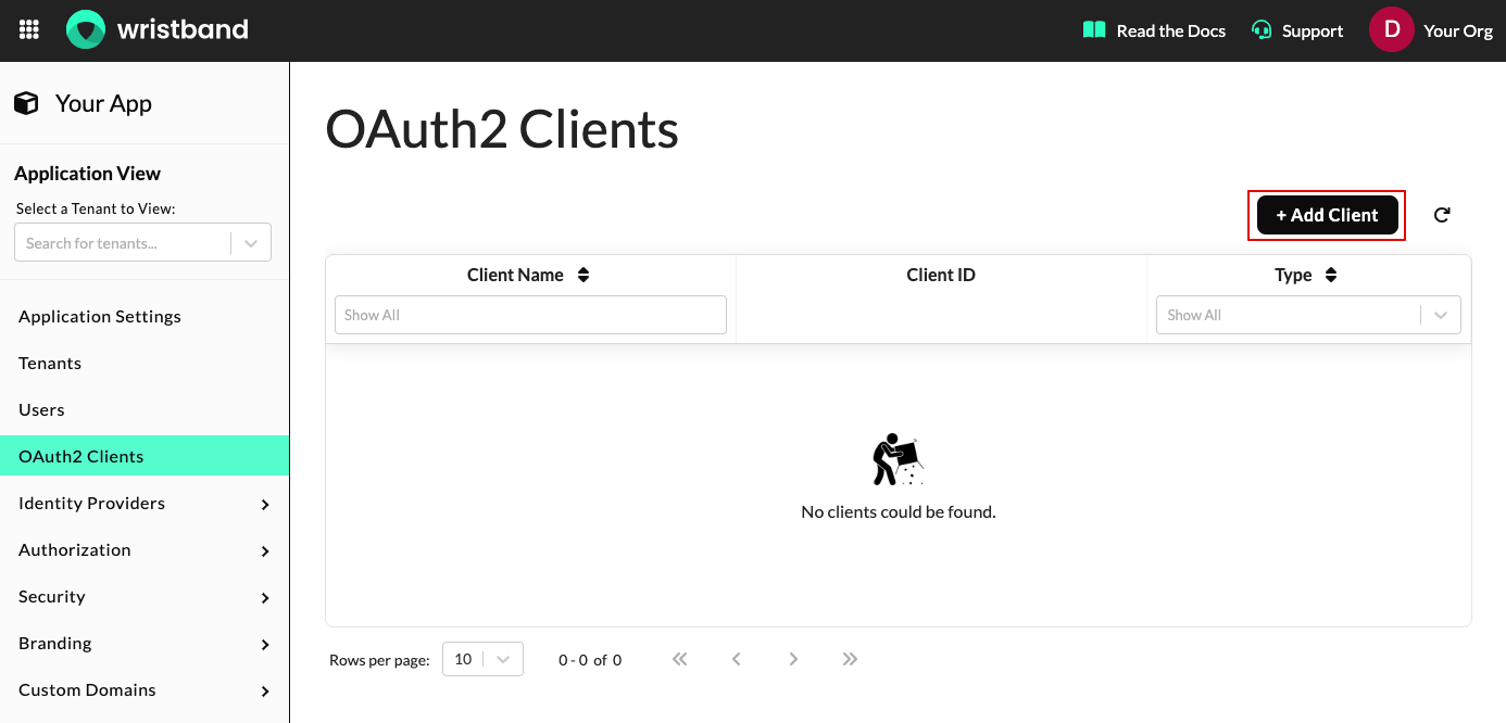 OAuth2 Clients Menu