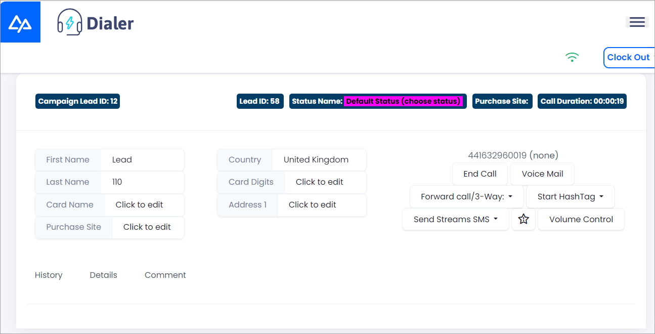 Screenshot of the Predictive Calling page