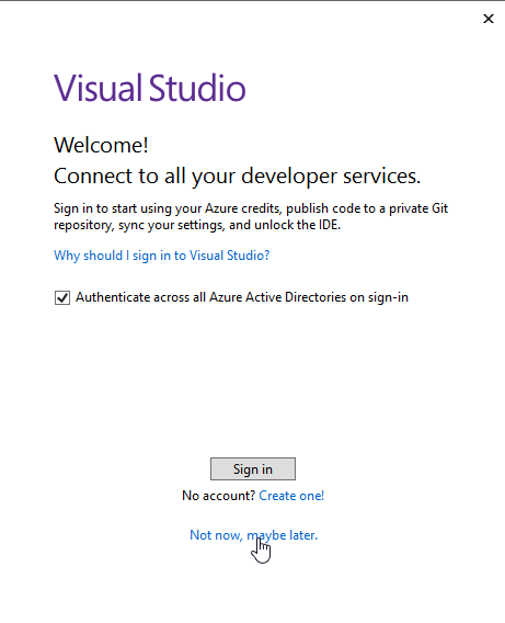 You do not need to sign in to Visual Studio (click to enlarge)