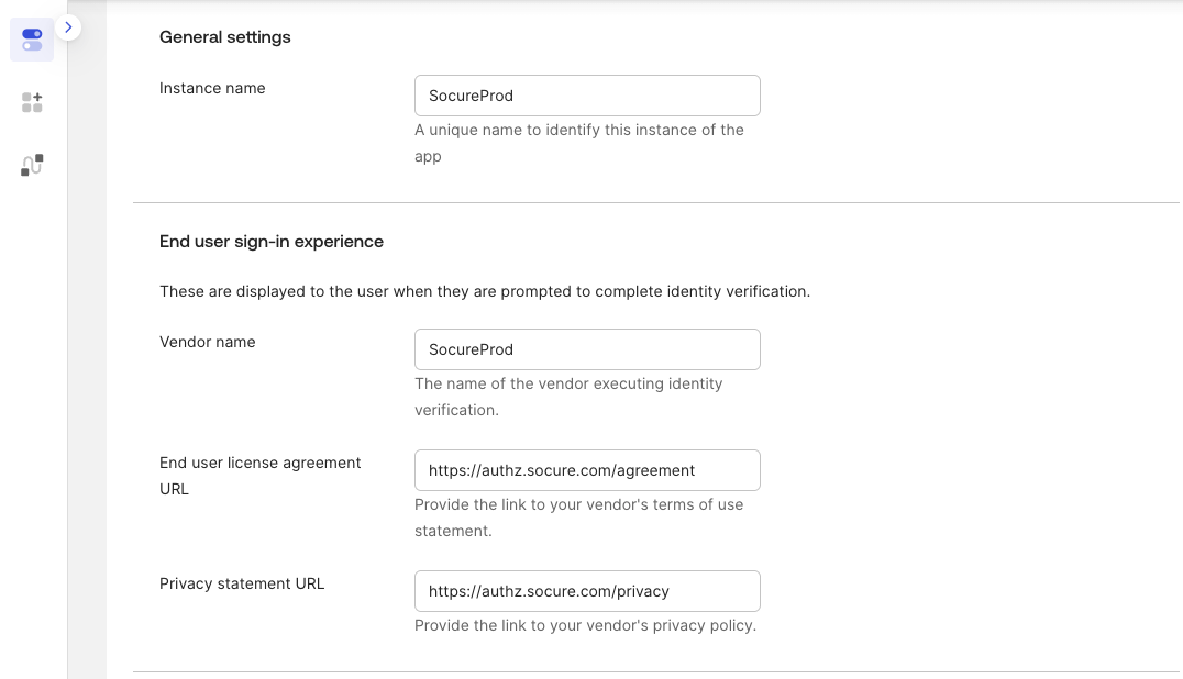 Okta Custom IDV general settings showing type IDV_STANDARD and protocol ID_PROOFING