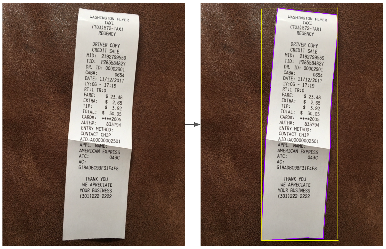 Receipt cropping and background removal