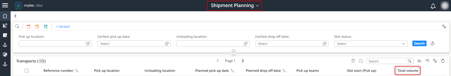 Display of the total volume in the worklist