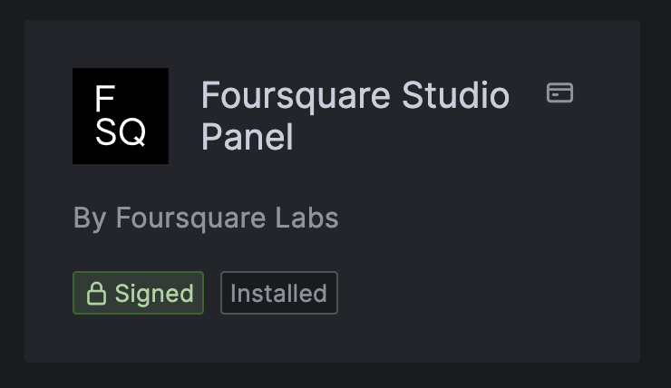 Foursquare Studio Panel showing signed and installed status.