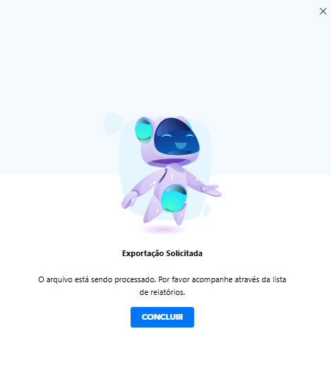 Modal de confirmação de solicitação de exportação