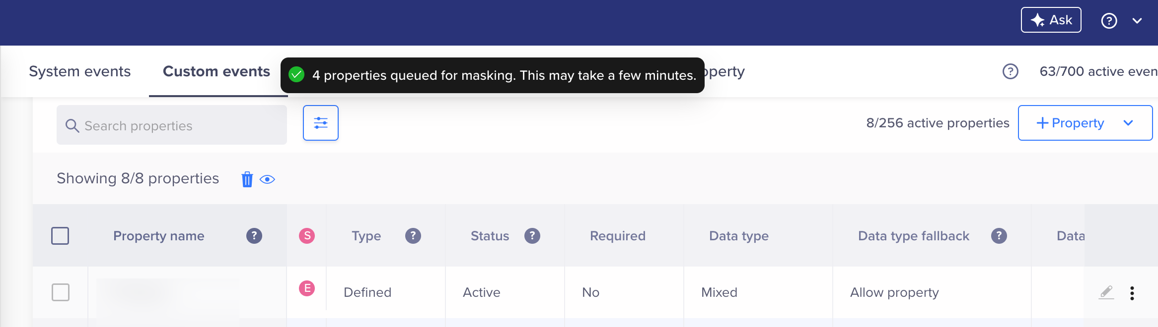 Masked property queued for processing