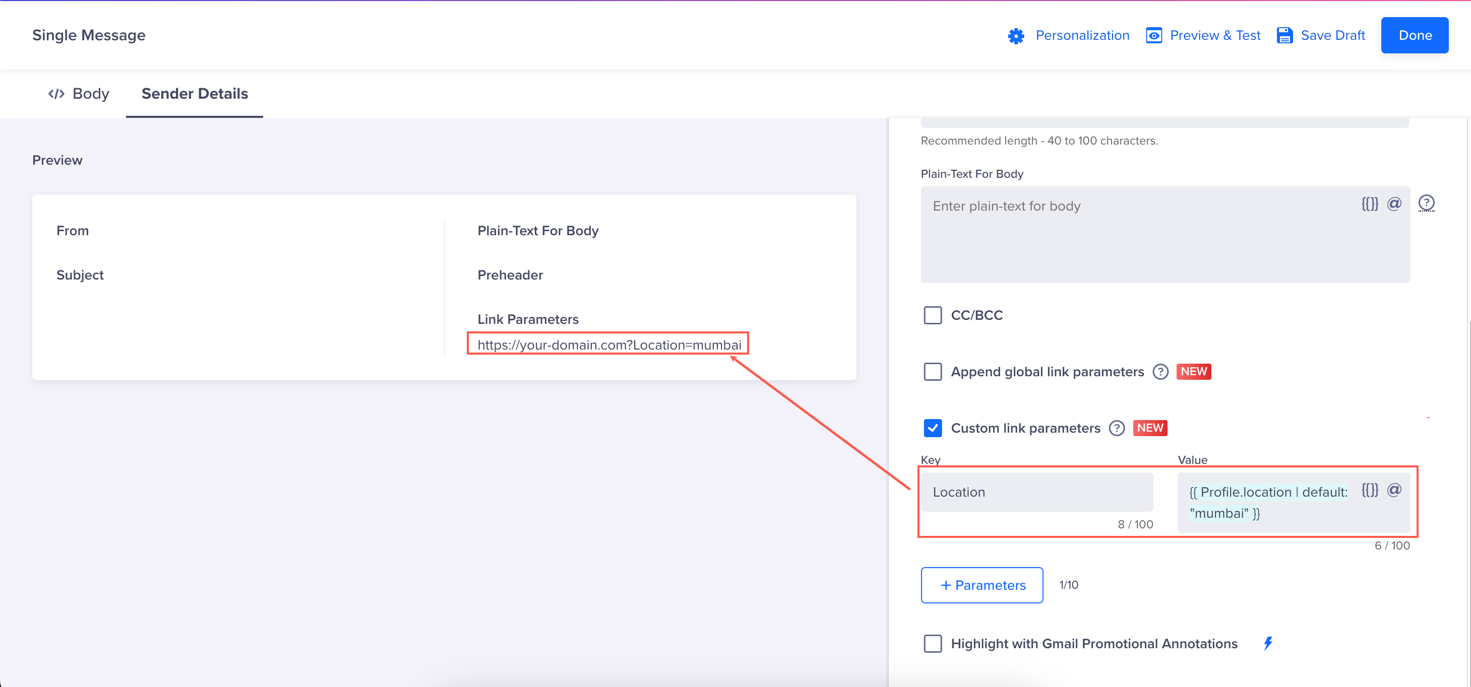 Preview Order of Parameters Appended to URLs