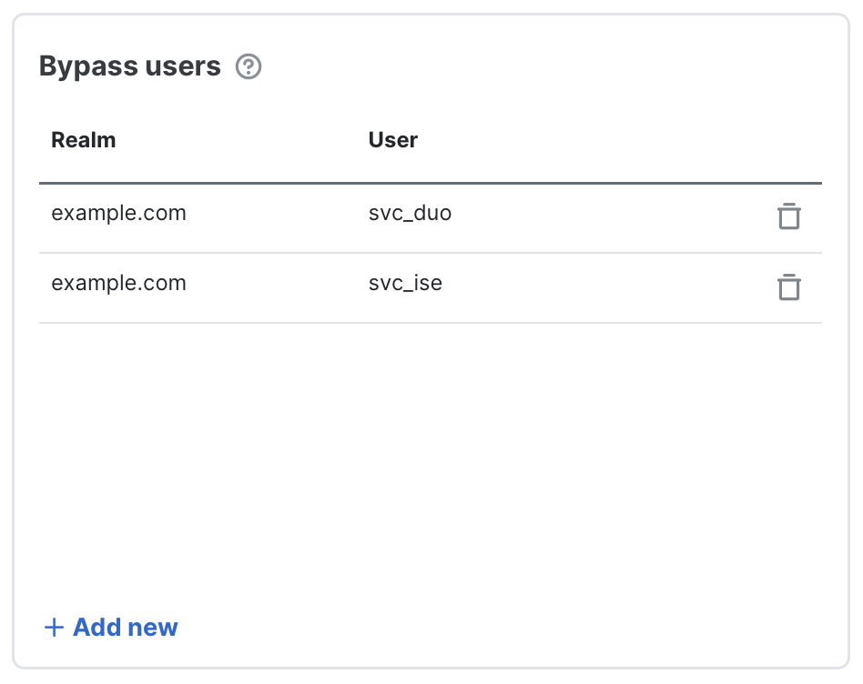 Bypass users section with an example configuration
