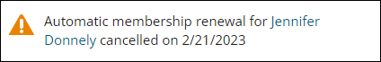 Viewing a Staff Regular Membership Cancellation alert example