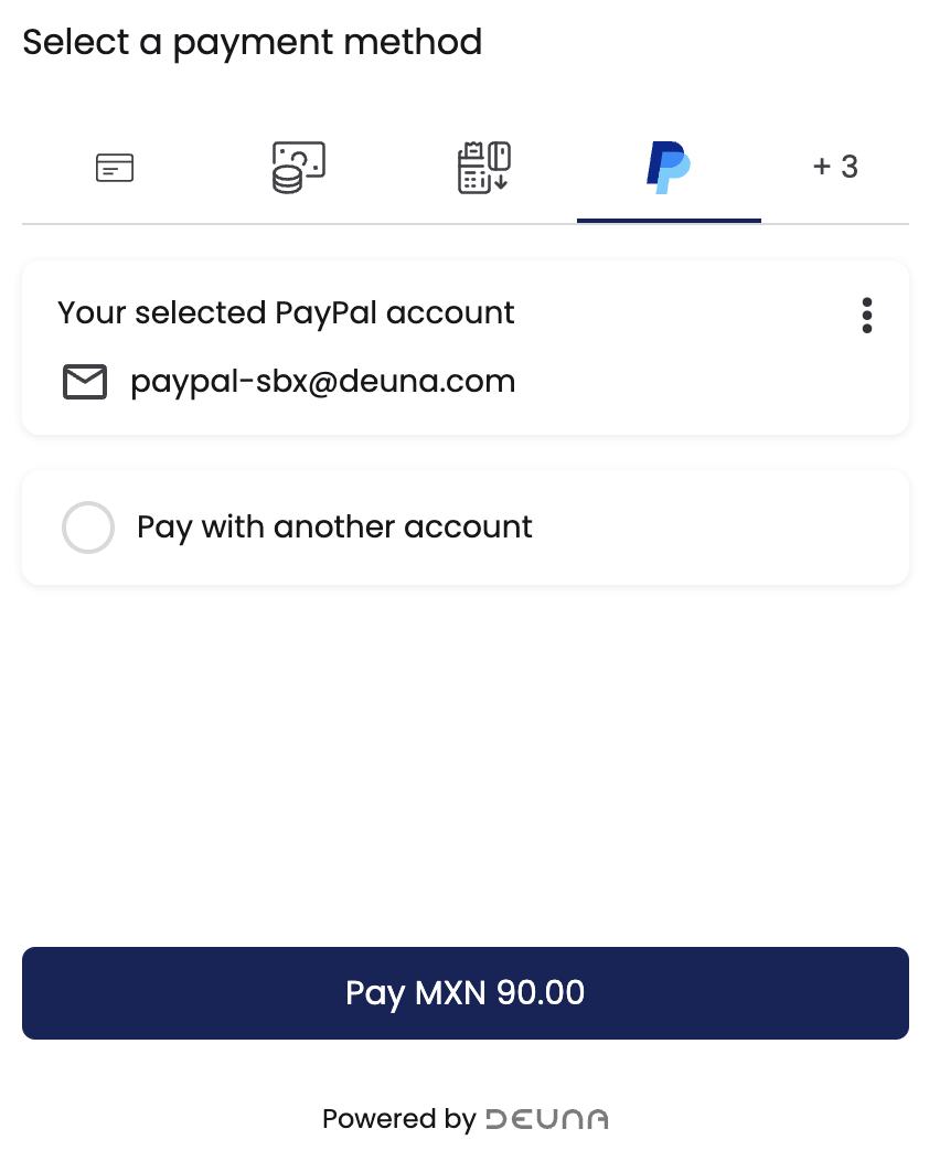 Payment Widget View - Single PayPal account