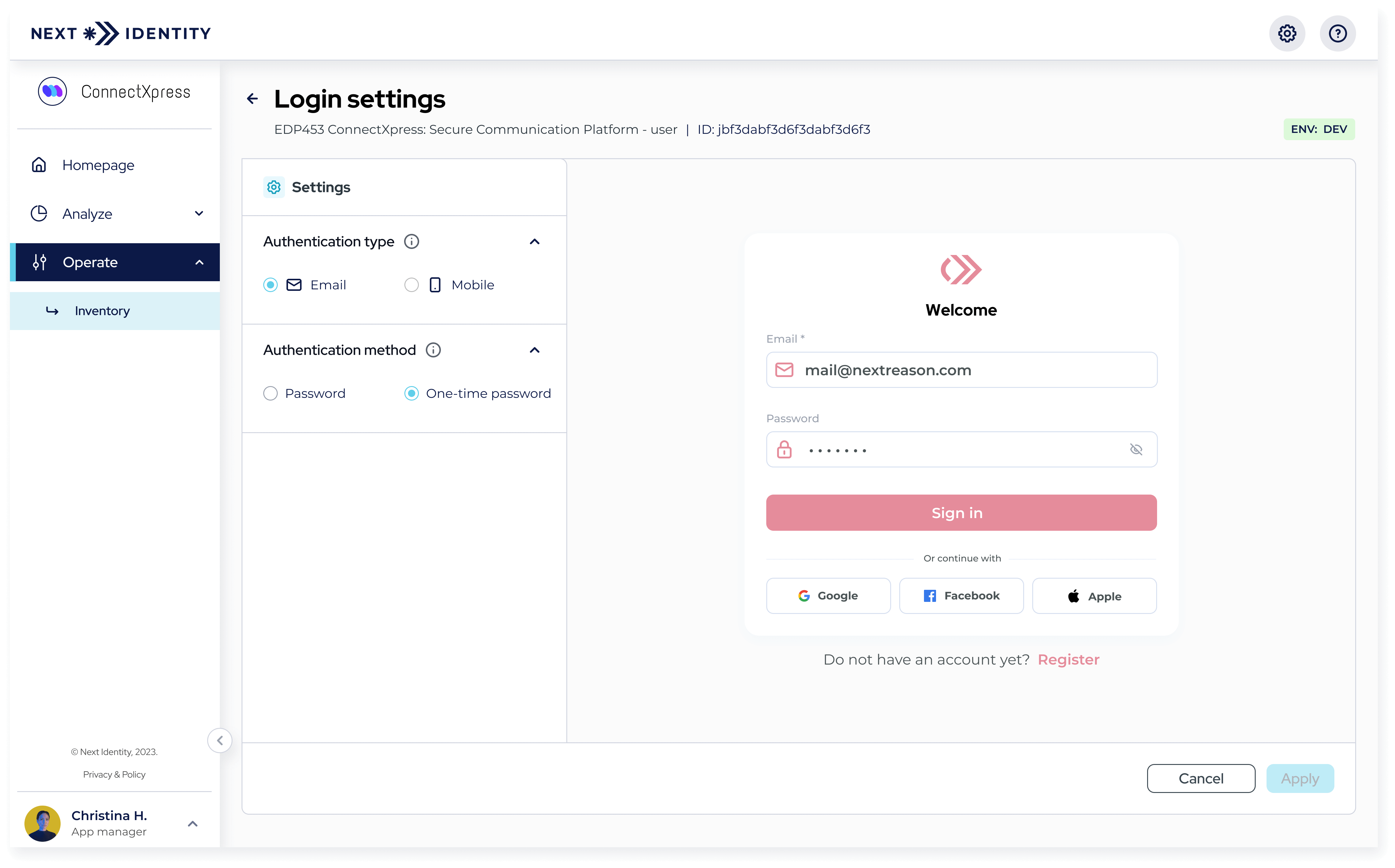 Login Settings page