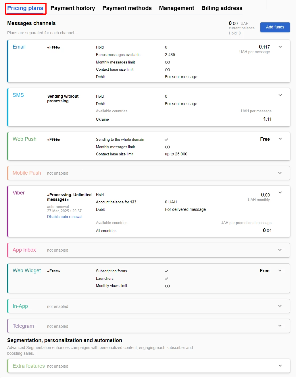 Pricing plans