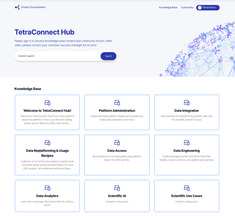 TetraConnect Hub landing page