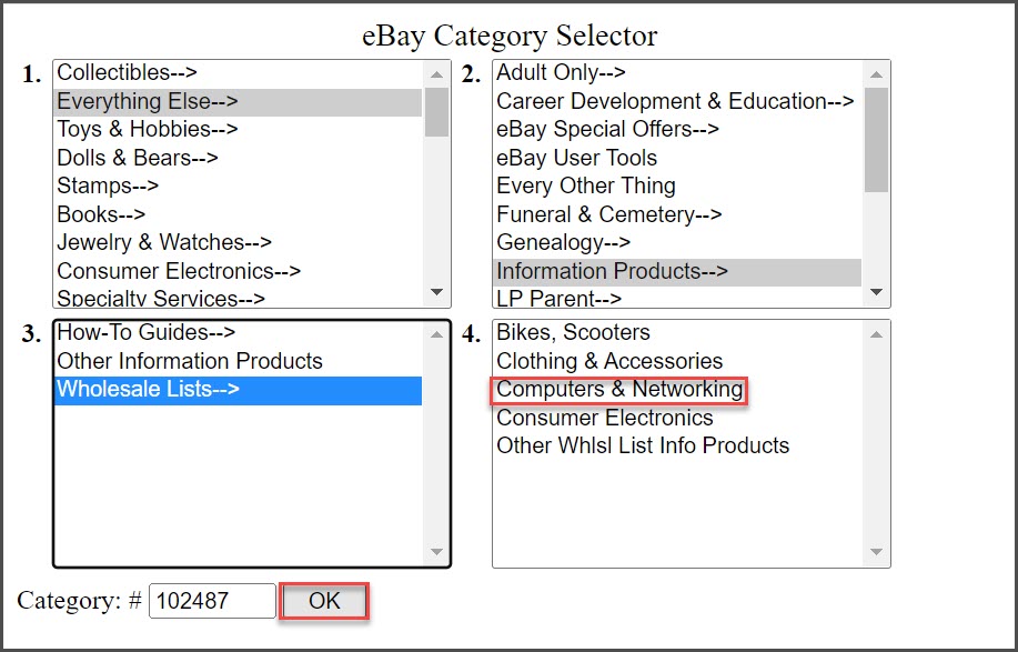 eBay Category Configuration