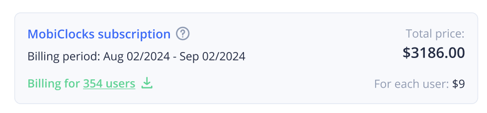 MobiClocks subscription details