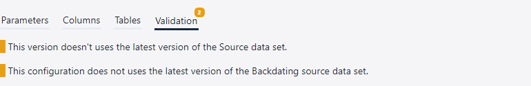 Finally, if the configuration doesn’t use the latest report definition, i.e. you update the underlying OmniFi report and uploaded it to the portal, the validation detects the changes and displays them in orange.