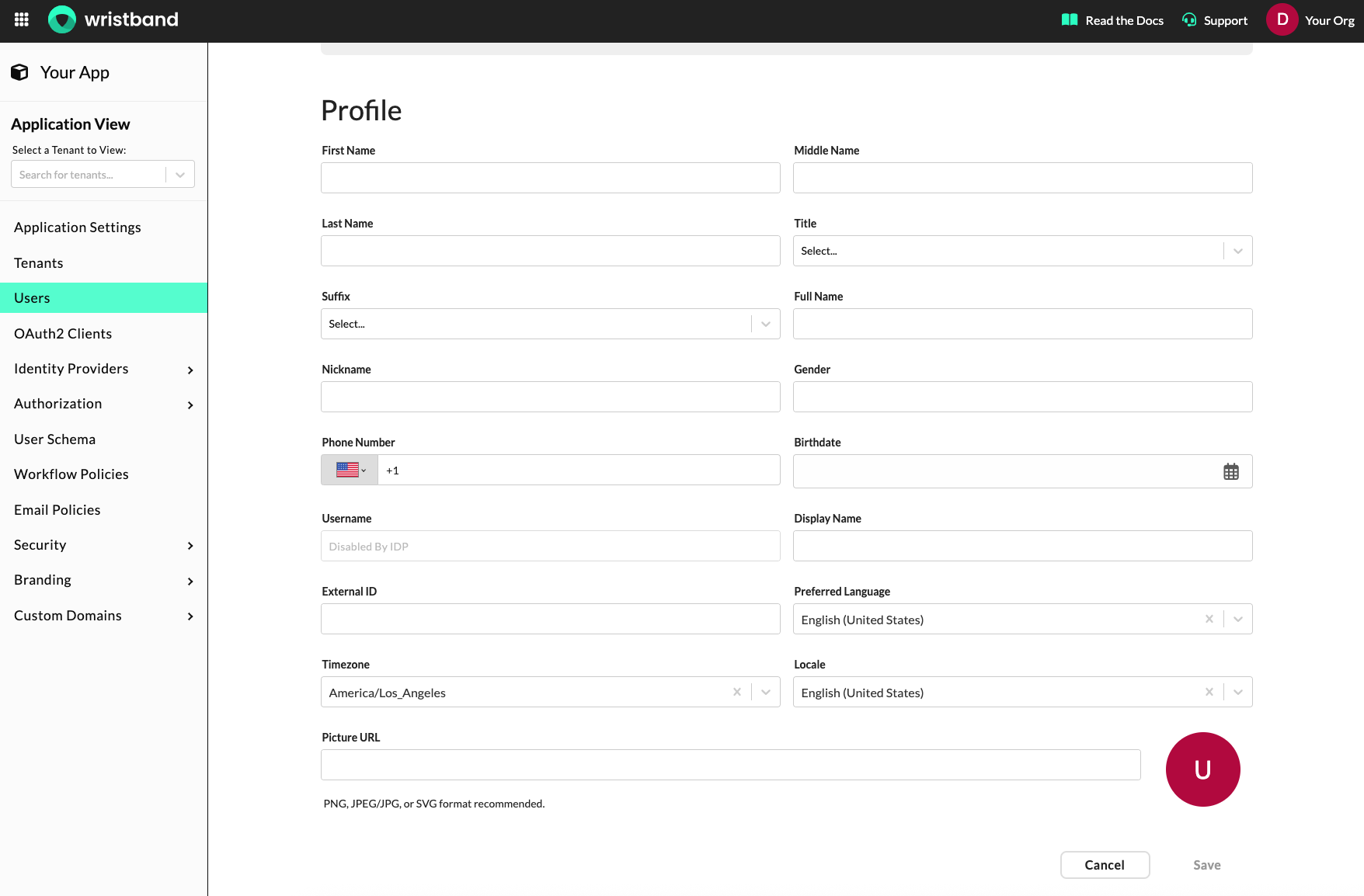 Edit user profile page