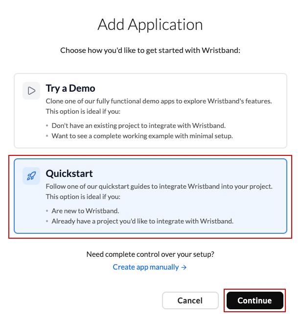 Wristband create application modal