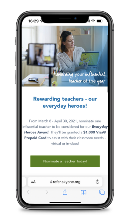 Mobile view of Teacher's Nomination program