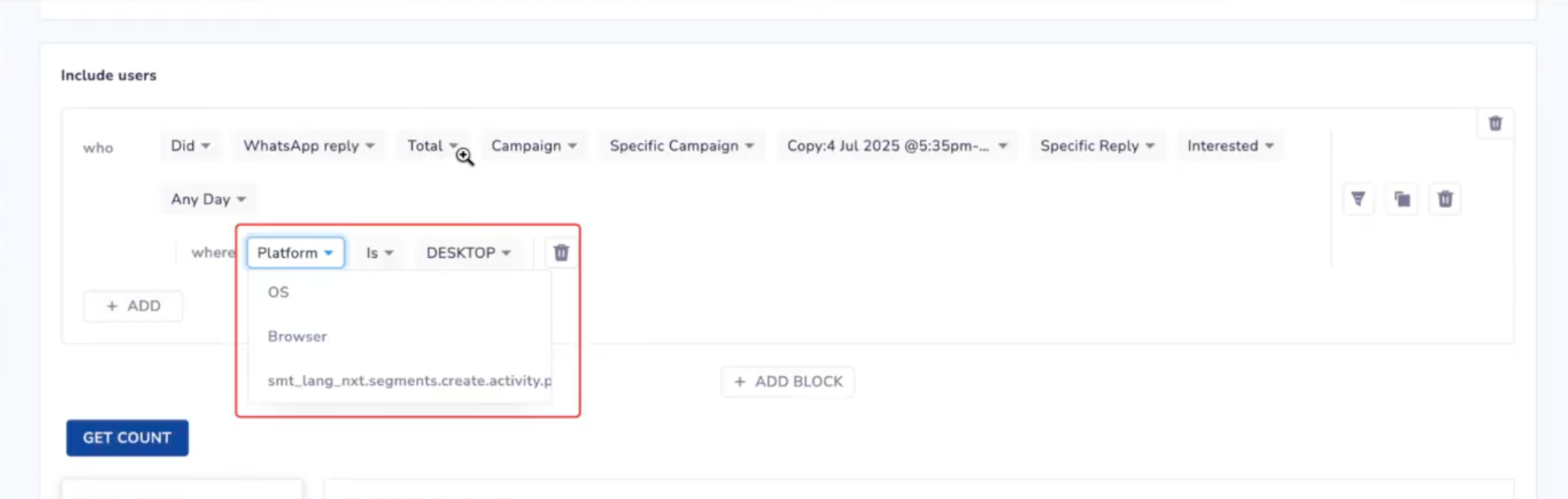 Segmentation based on Quick Reply