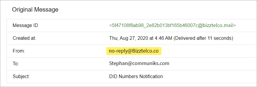 Screenshot of viewing the actual sender email address