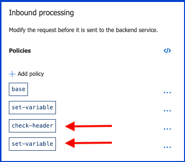The **All operations** processing policy is configured in the Azure APIM service
