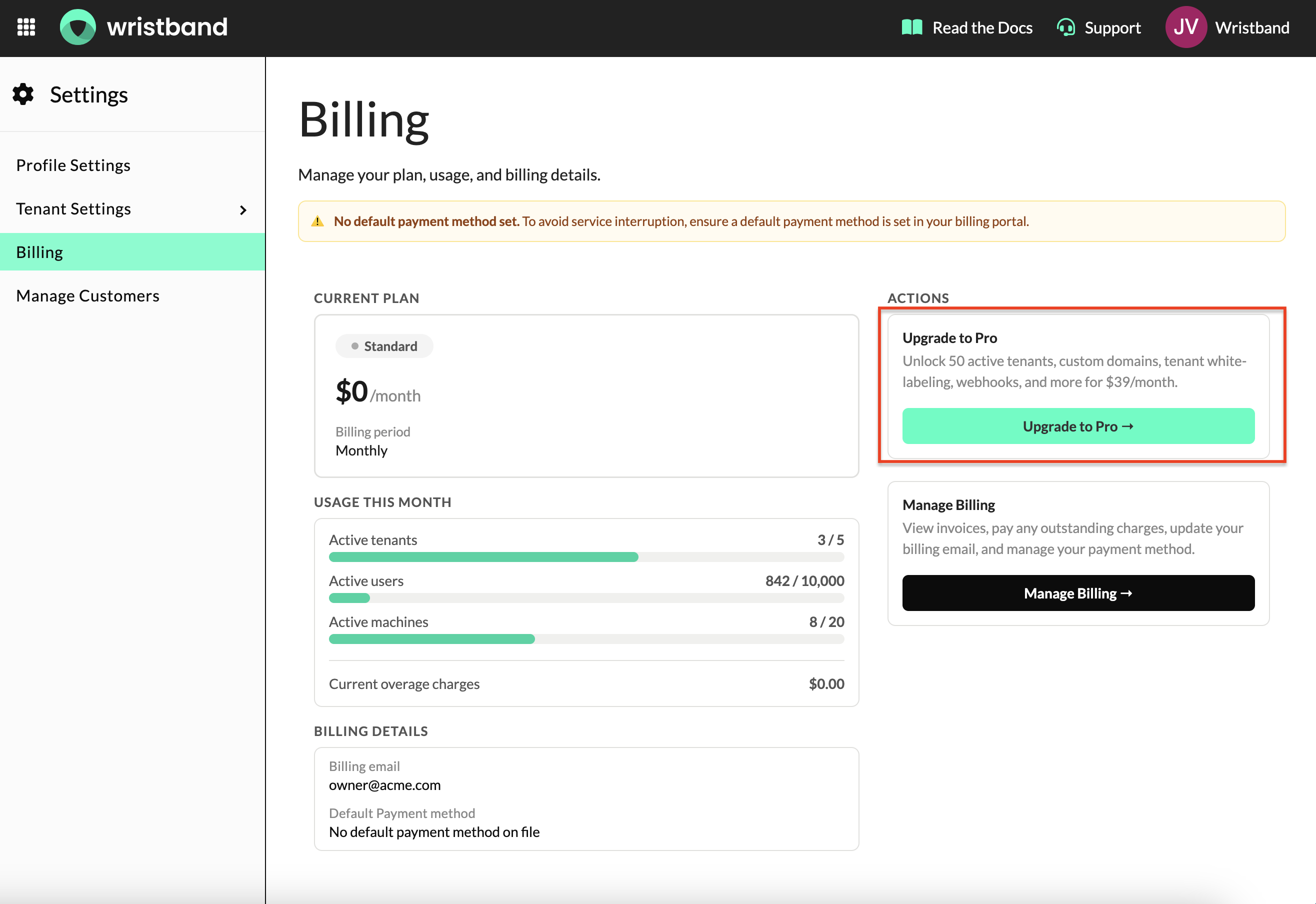 Billing Page "Upgrade to Pro" button