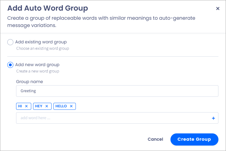 Screenshot of adding auto word groups