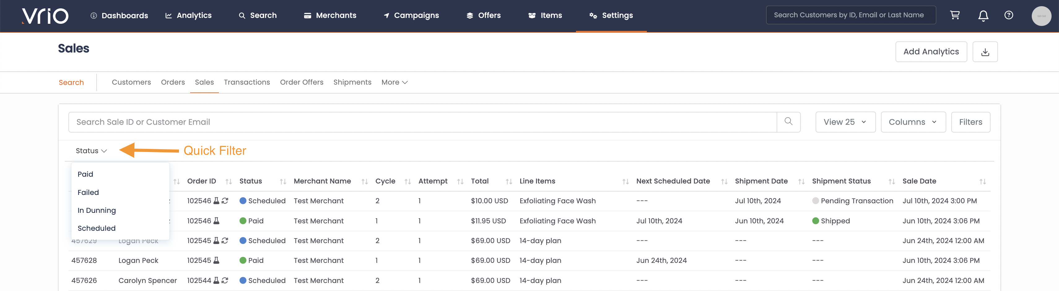 Quick Filter on Sales Search