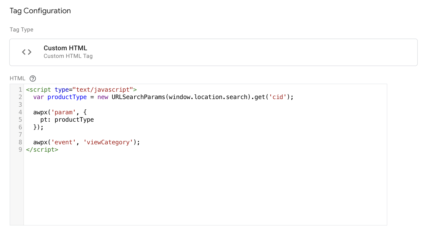 insert viewCategory event as a custom HTML on GTM