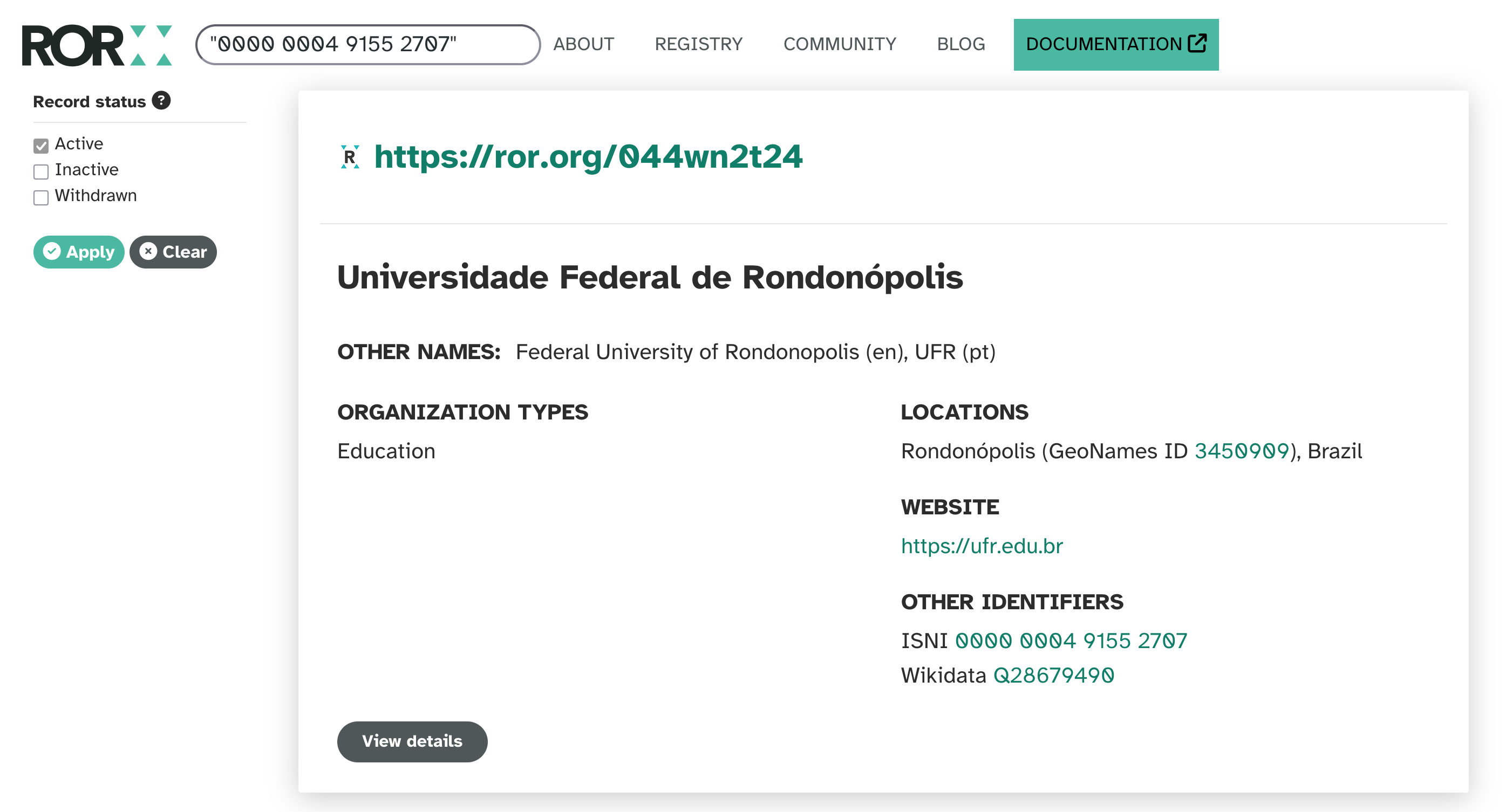 ROR record for Universidade Federal de Rondonópolis.