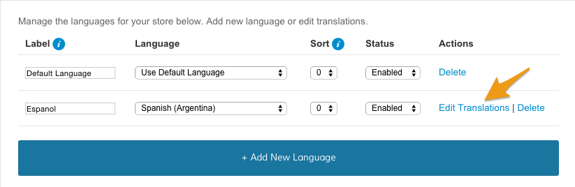 From your Manage Languages page, click **Edit Translations.**