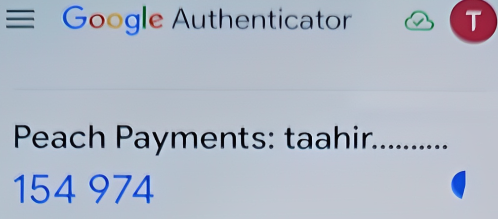 Example Google Authenticator authentication code.