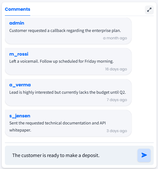 Screenshot with the Comments section