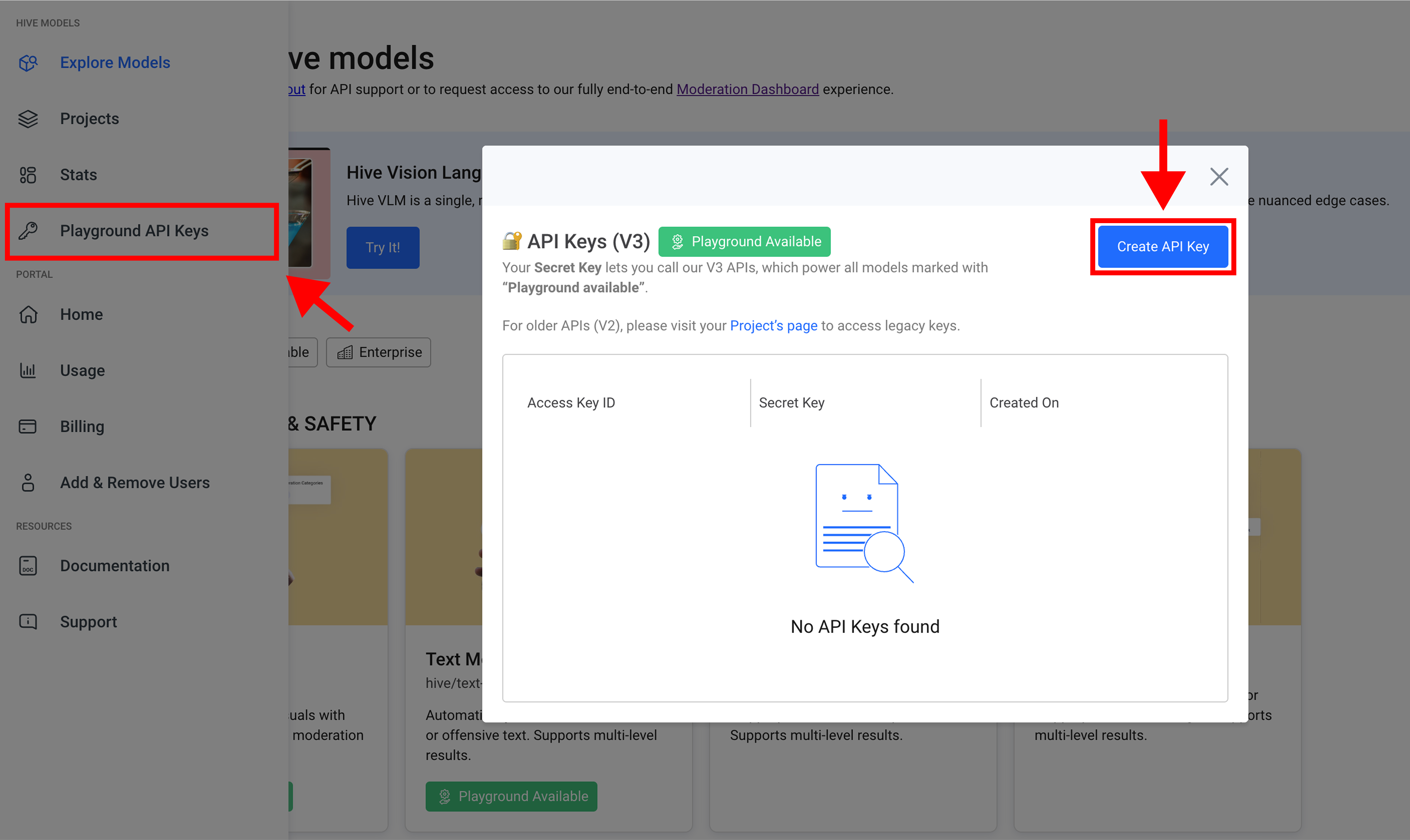 Click '+' to create a new API Key
