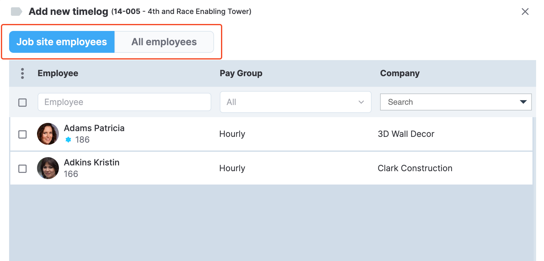 "Job site employees" or "All employees"