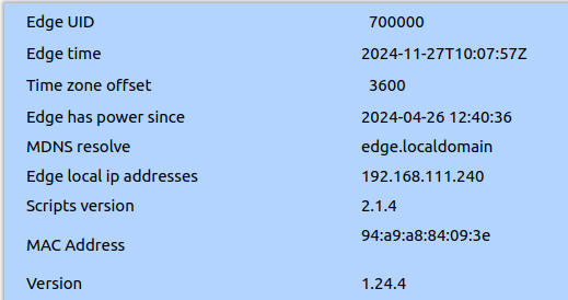 Edge settings showing MAC address