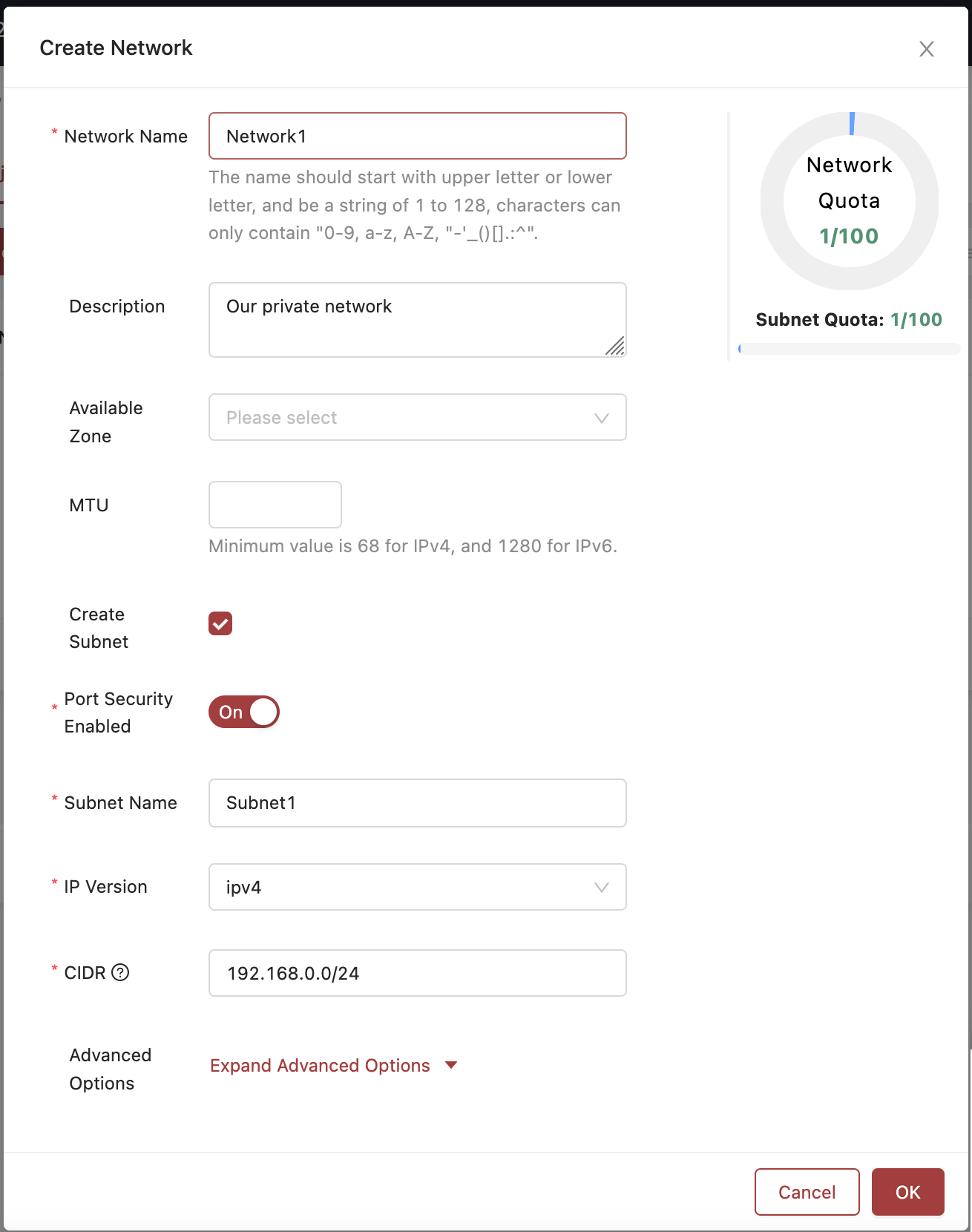 An example of a network ready to be created.