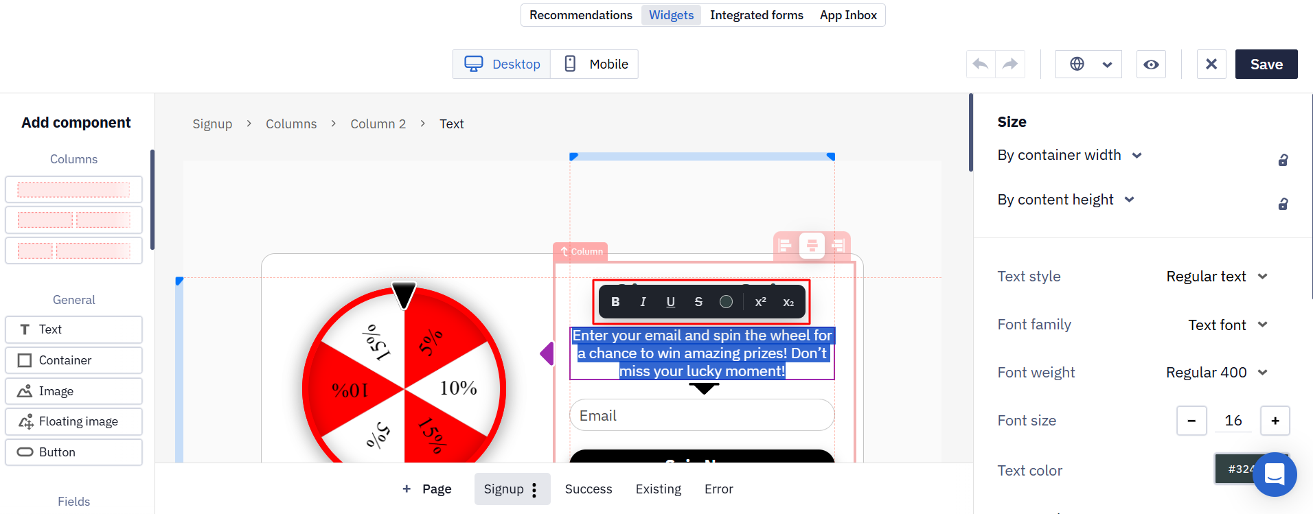 Formatting text directly in a widget