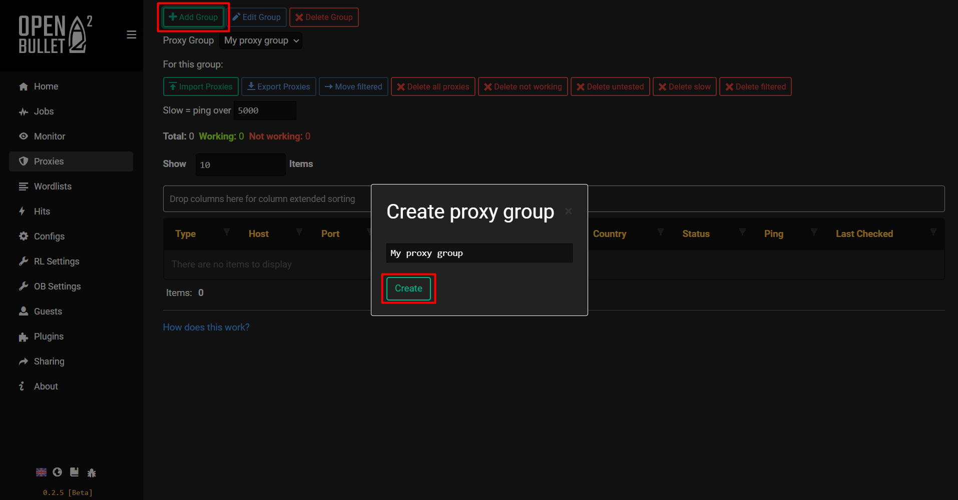 OpenBullet2 - Create a proxy group