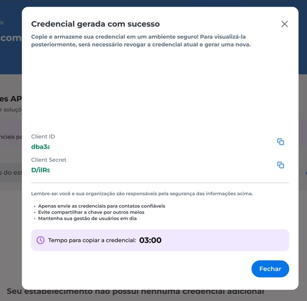 Tela com as credenciais Client ID e Client Secret