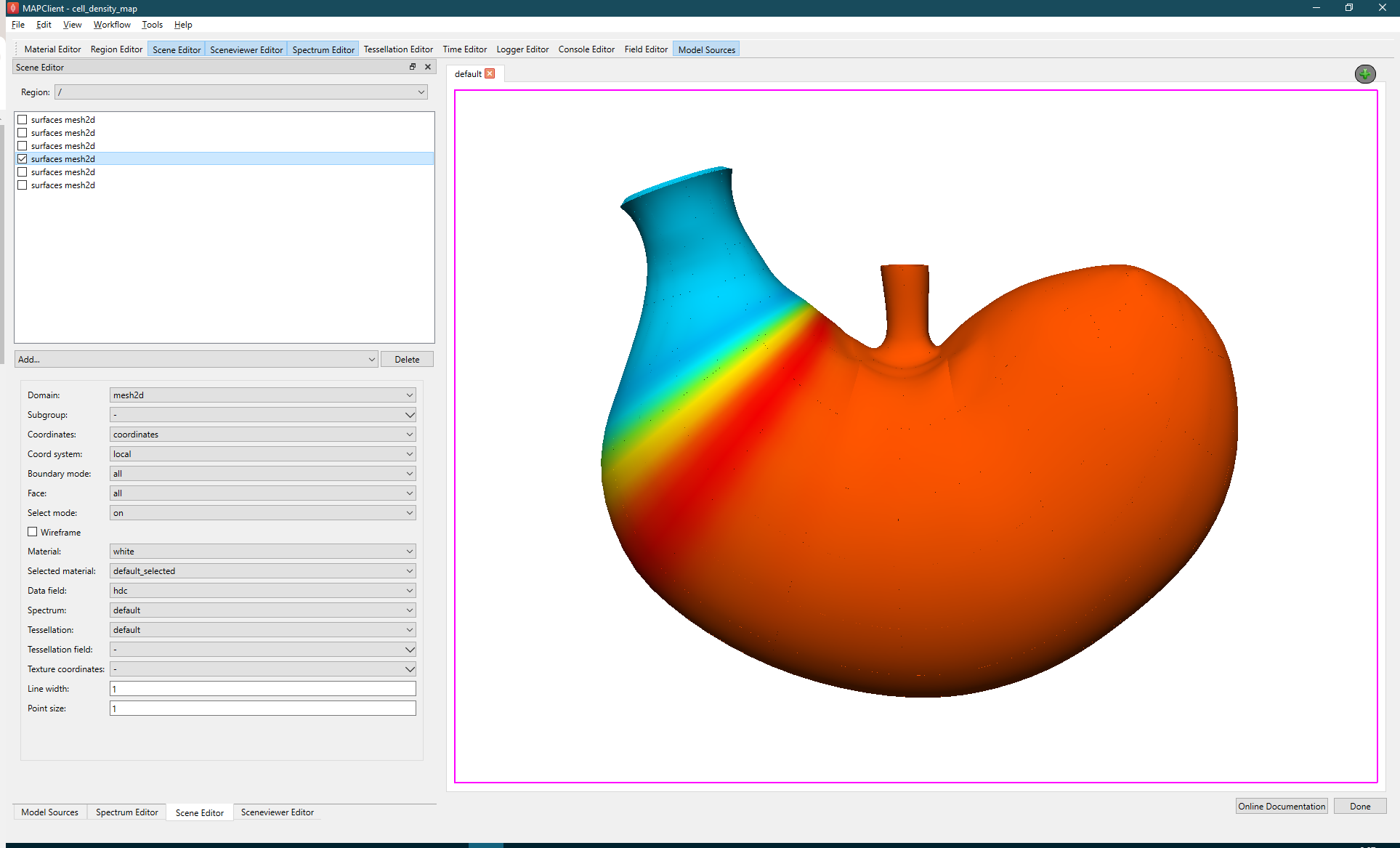 Figure 16. **Scene Editor** showing only surfaces using the _hdc_ field for data, presented in an interesting pose