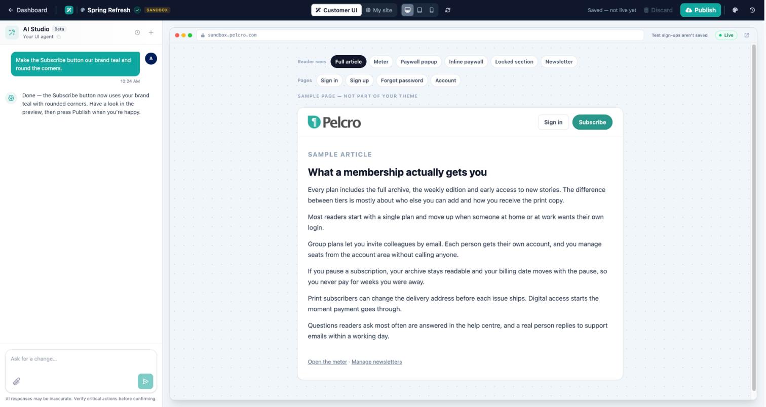 AI Studio with the chat on the left and the preview on the right